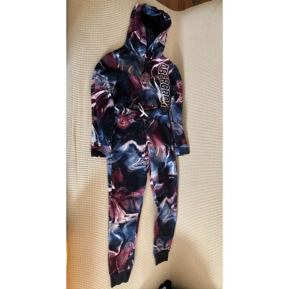 Abercrombie Kids Boys 2 Piece Hoodie & Jogger Set Marble Print Size 9/10